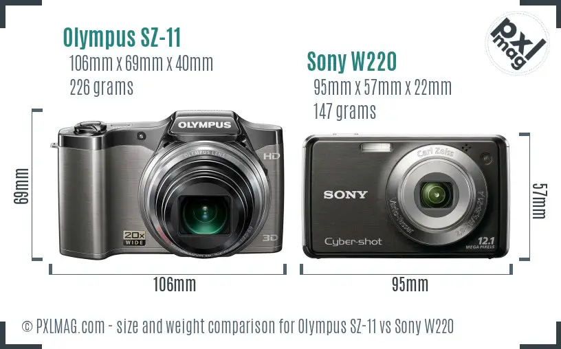 Olympus SZ-11 vs Sony W220 size comparison