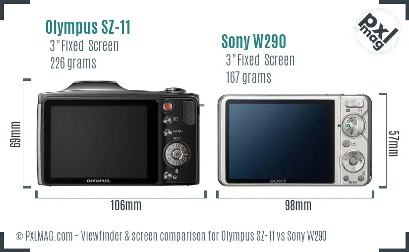 Olympus SZ-11 vs Sony W290 Screen and Viewfinder comparison