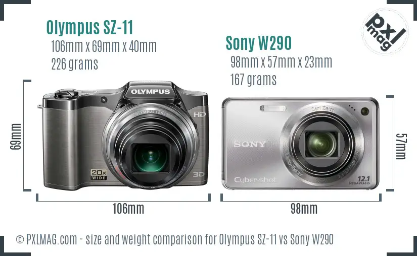 Olympus SZ-11 vs Sony W290 size comparison