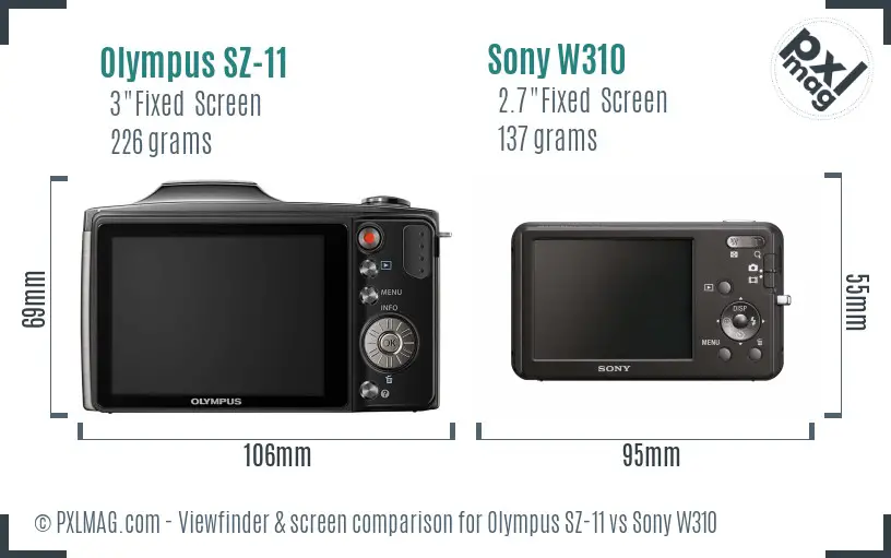 Olympus SZ-11 vs Sony W310 Screen and Viewfinder comparison