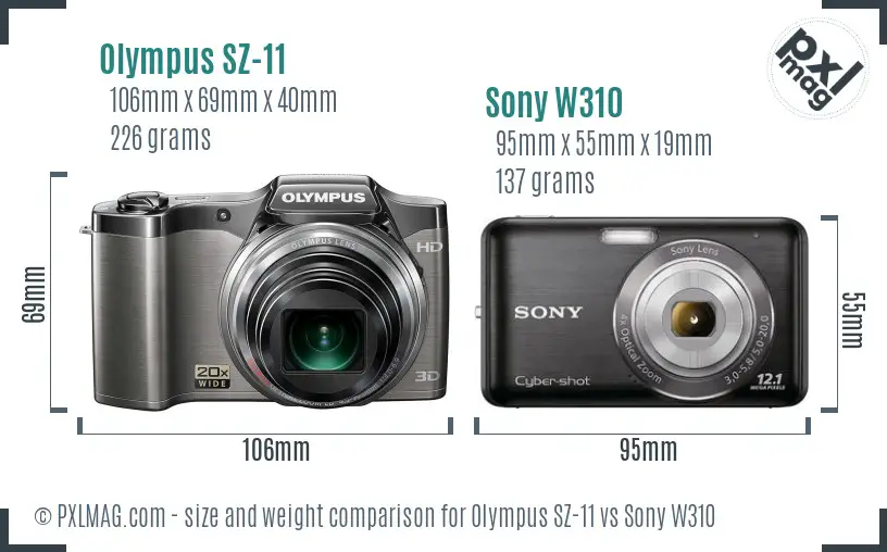 Olympus SZ-11 vs Sony W310 size comparison