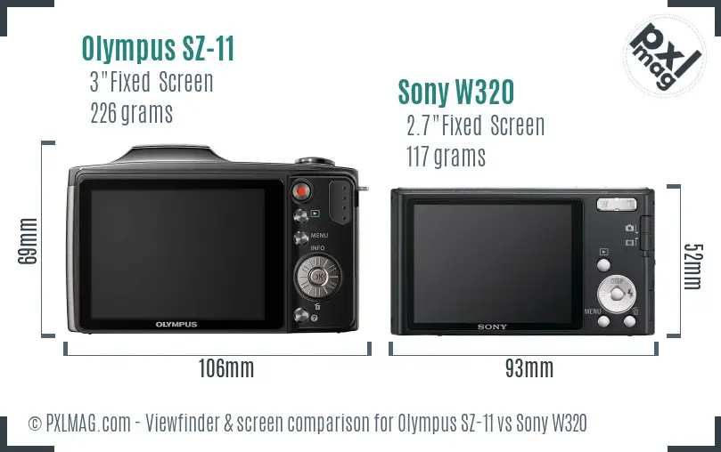 Olympus SZ-11 vs Sony W320 Screen and Viewfinder comparison