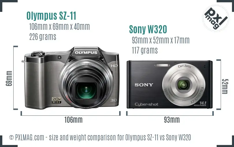 Olympus SZ-11 vs Sony W320 size comparison