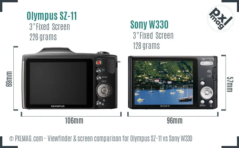 Olympus SZ-11 vs Sony W330 Screen and Viewfinder comparison