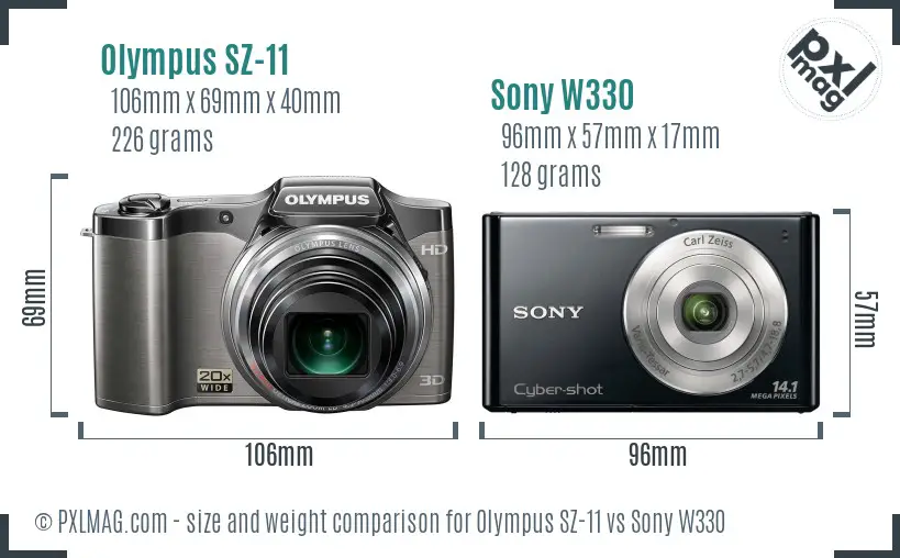 Olympus SZ-11 vs Sony W330 size comparison