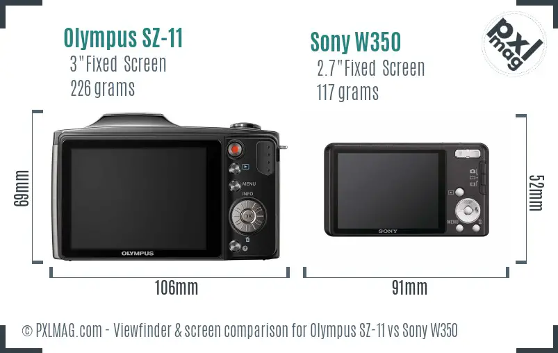 Olympus SZ-11 vs Sony W350 Screen and Viewfinder comparison