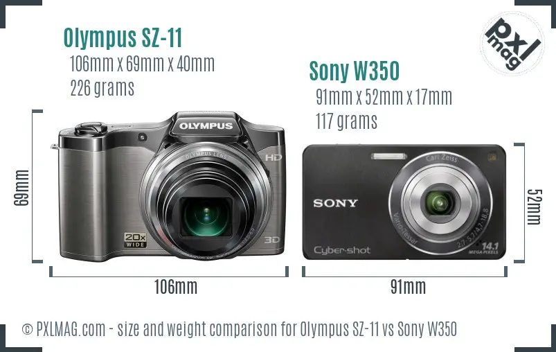 Olympus SZ-11 vs Sony W350 size comparison