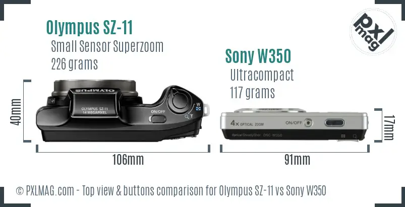 Olympus SZ-11 vs Sony W350 top view buttons comparison