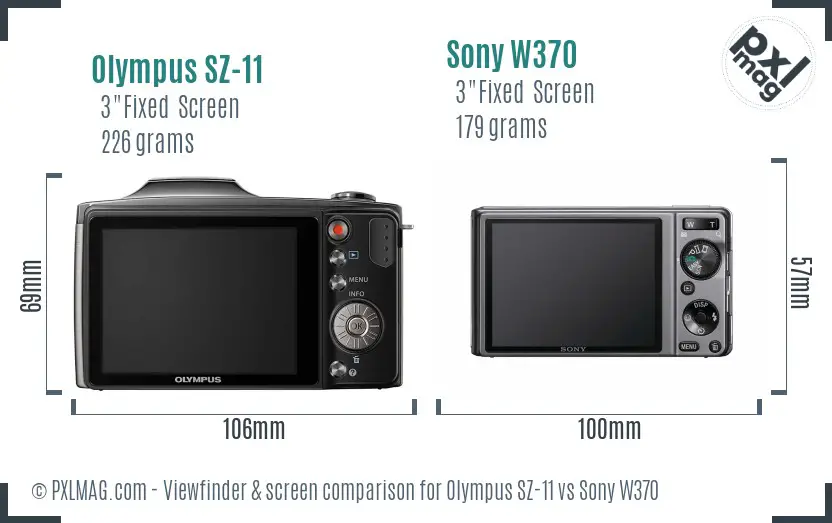 Olympus SZ-11 vs Sony W370 Screen and Viewfinder comparison