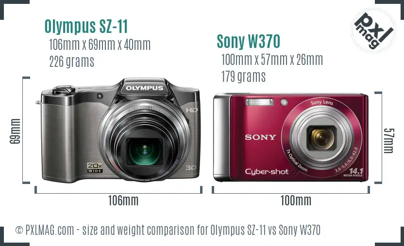 Olympus SZ-11 vs Sony W370 size comparison