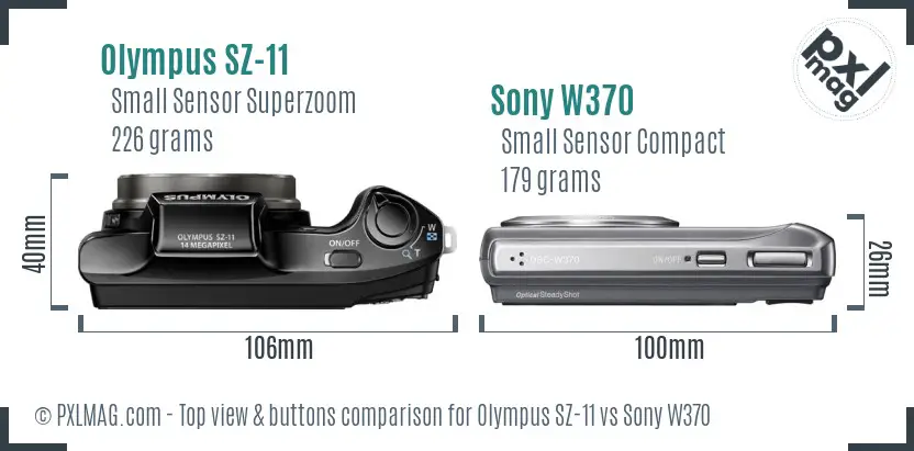 Olympus SZ-11 vs Sony W370 top view buttons comparison