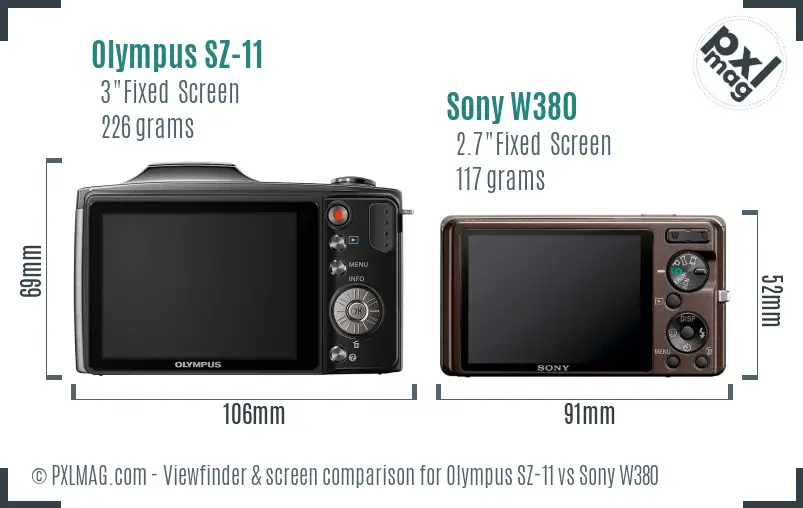 Olympus SZ-11 vs Sony W380 Screen and Viewfinder comparison