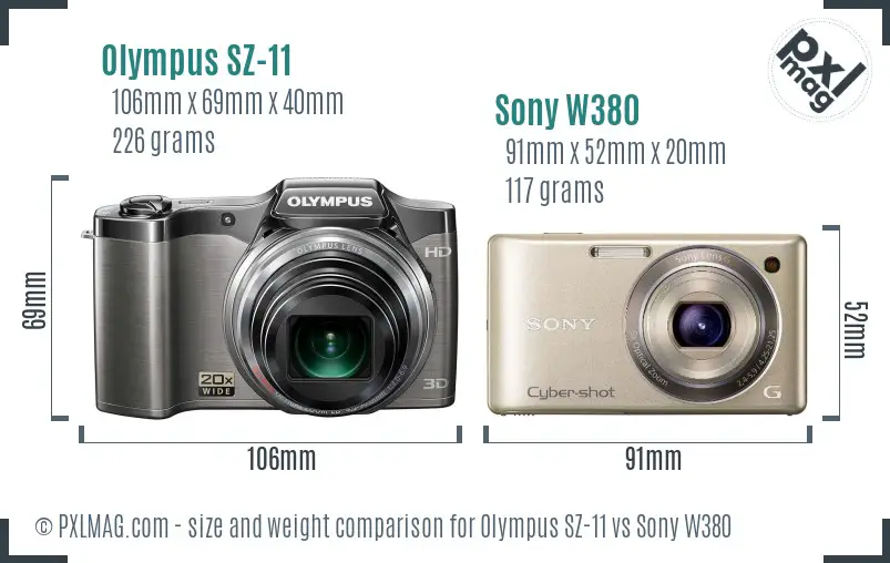 Olympus SZ-11 vs Sony W380 size comparison