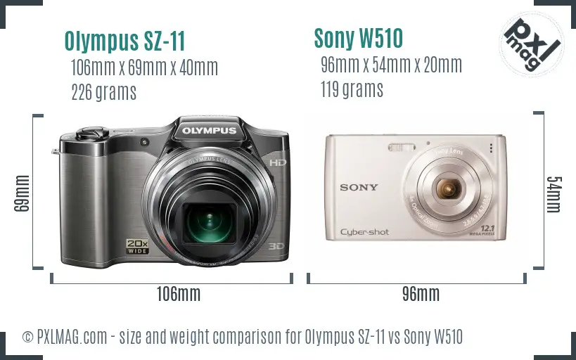 Olympus SZ-11 vs Sony W510 size comparison