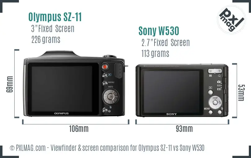 Olympus SZ-11 vs Sony W530 Screen and Viewfinder comparison
