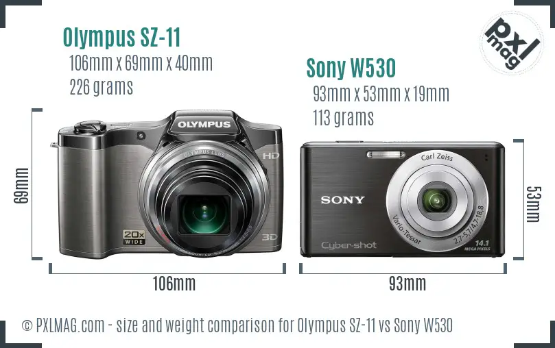 Olympus SZ-11 vs Sony W530 size comparison