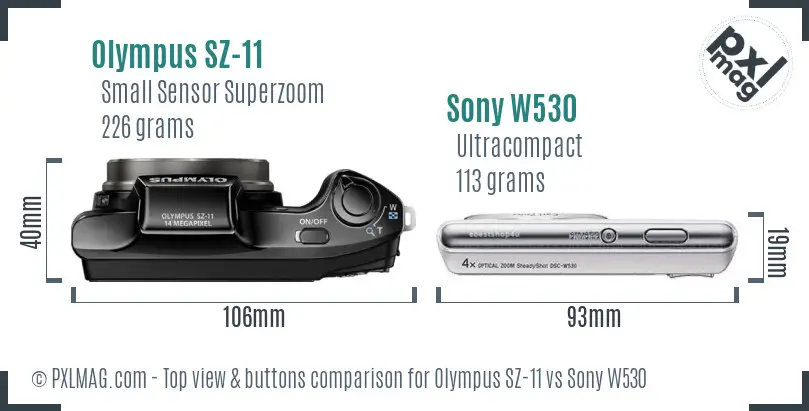 Olympus SZ-11 vs Sony W530 top view buttons comparison Olympus SZ-11 vs Sony W530 top view buttons comparison