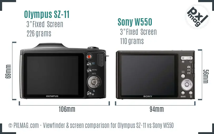 Olympus SZ-11 vs Sony W550 Screen and Viewfinder comparison