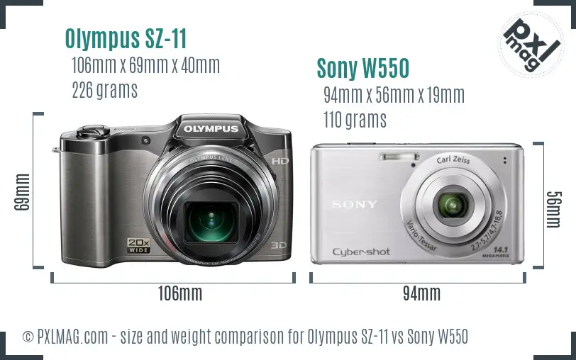Olympus SZ-11 vs Sony W550 size comparison