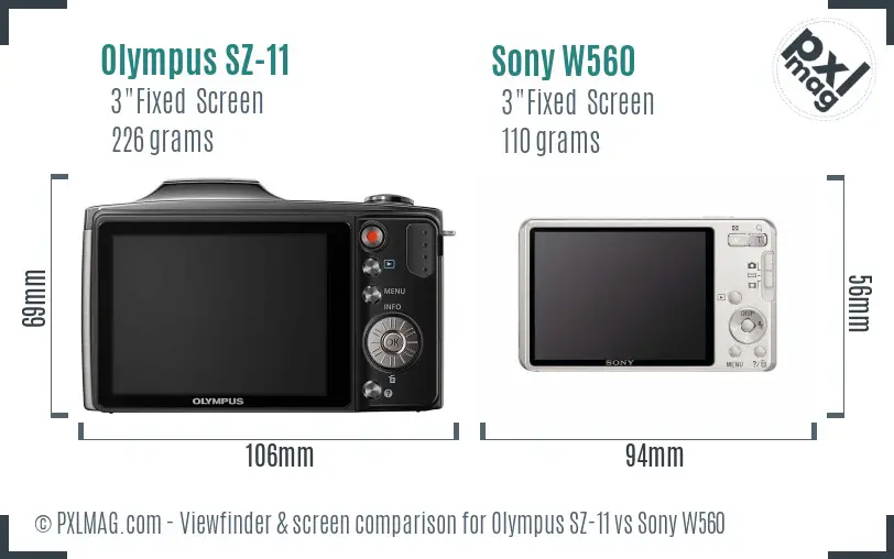 Olympus SZ-11 vs Sony W560 Screen and Viewfinder comparison