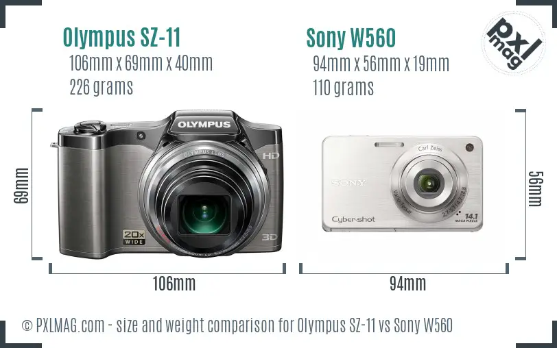 Olympus SZ-11 vs Sony W560 size comparison