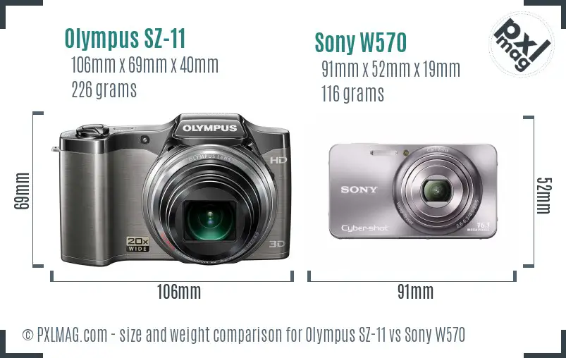 Olympus SZ-11 vs Sony W570 size comparison