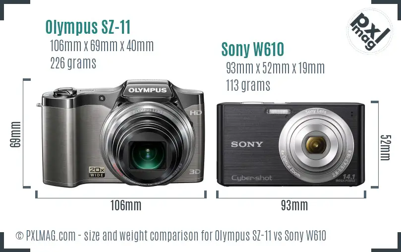 Olympus SZ-11 vs Sony W610 size comparison