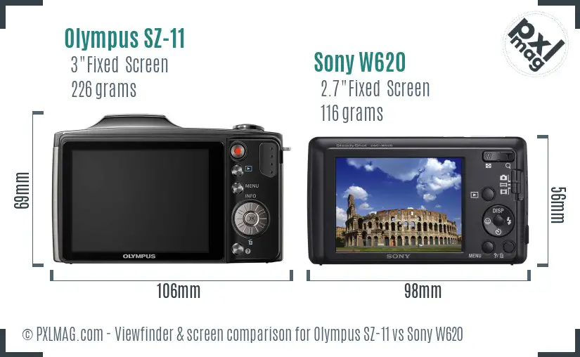 Olympus SZ-11 vs Sony W620 Screen and Viewfinder comparison