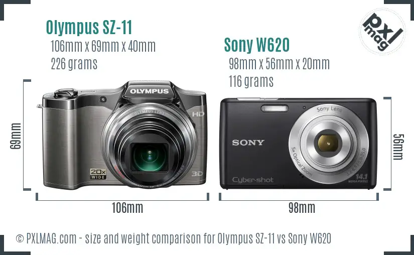 Olympus SZ-11 vs Sony W620 size comparison