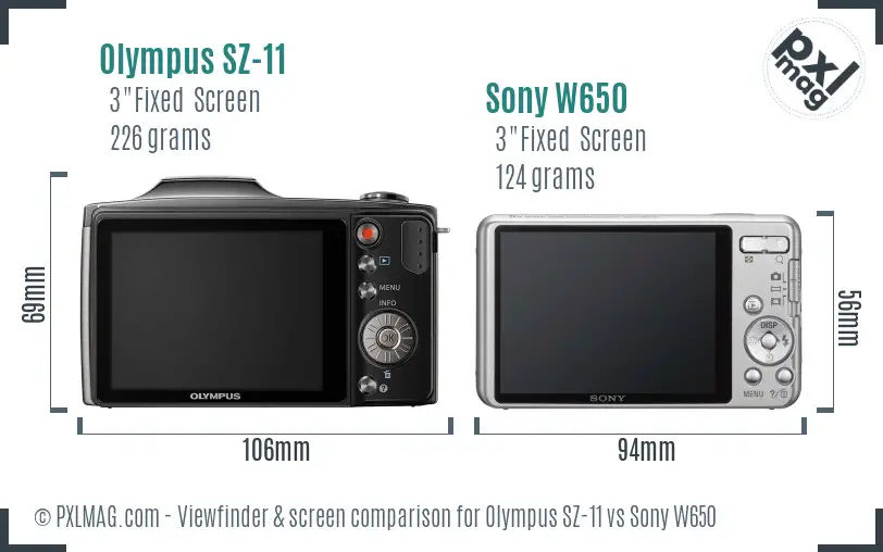 Olympus SZ-11 vs Sony W650 Screen and Viewfinder comparison