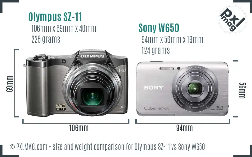 Olympus SZ-11 vs Sony W650 size comparison