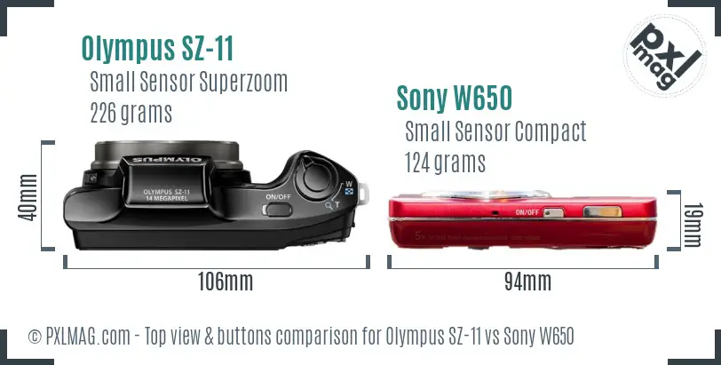 Olympus SZ-11 vs Sony W650 top view buttons comparison