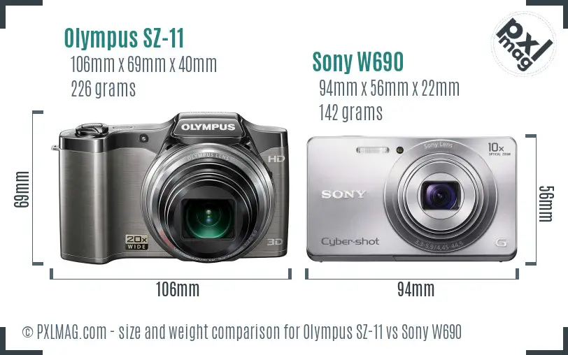 Olympus SZ-11 vs Sony W690 size comparison