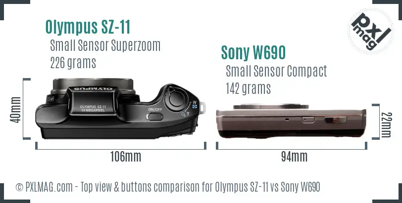 Olympus SZ-11 vs Sony W690 top view buttons comparison