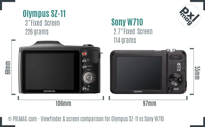 Olympus SZ-11 vs Sony W710 Screen and Viewfinder comparison