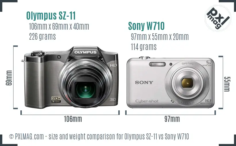 Olympus SZ-11 vs Sony W710 size comparison