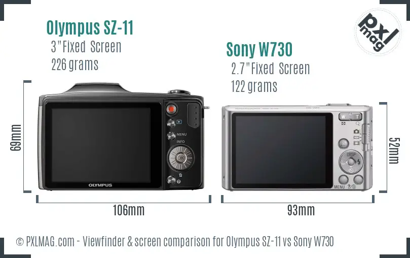 Olympus SZ-11 vs Sony W730 Screen and Viewfinder comparison