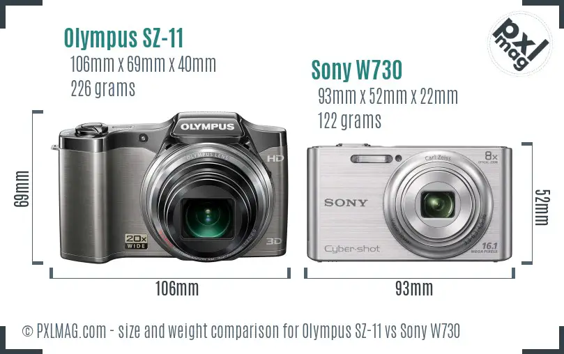 Olympus SZ-11 vs Sony W730 size comparison