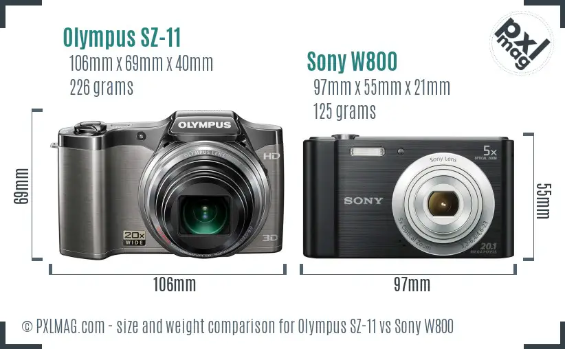 Olympus SZ-11 vs Sony W800 size comparison