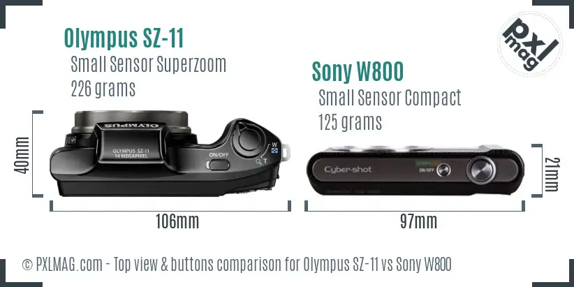 Olympus SZ-11 vs Sony W800 top view buttons comparison