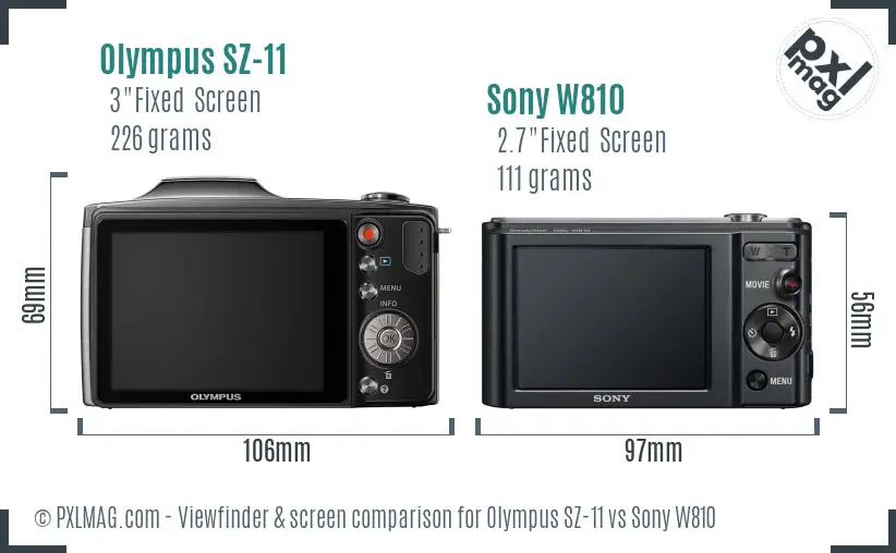 Olympus SZ-11 vs Sony W810 Screen and Viewfinder comparison
