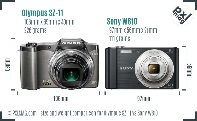 Olympus SZ-11 vs Sony W810 size comparison