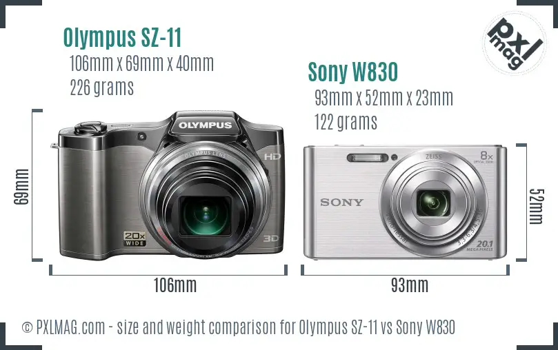 Olympus SZ-11 vs Sony W830 size comparison