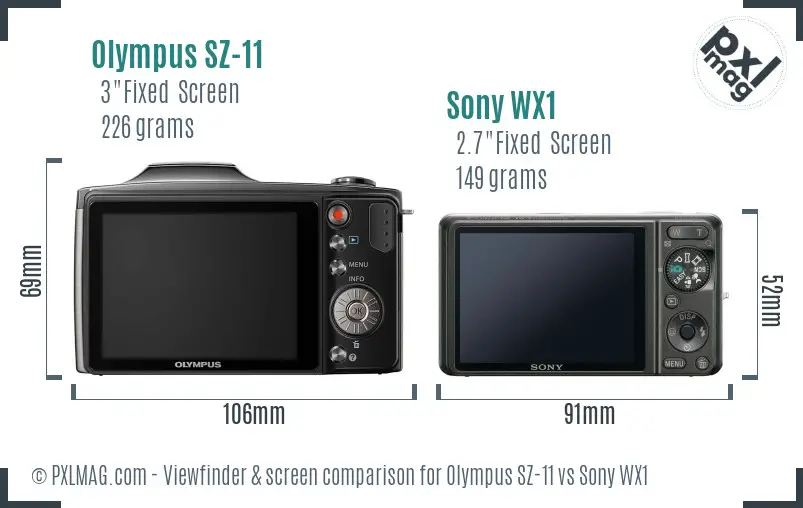 Olympus SZ-11 vs Sony WX1 Screen and Viewfinder comparison