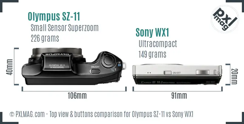 Olympus SZ-11 vs Sony WX1 top view buttons comparison