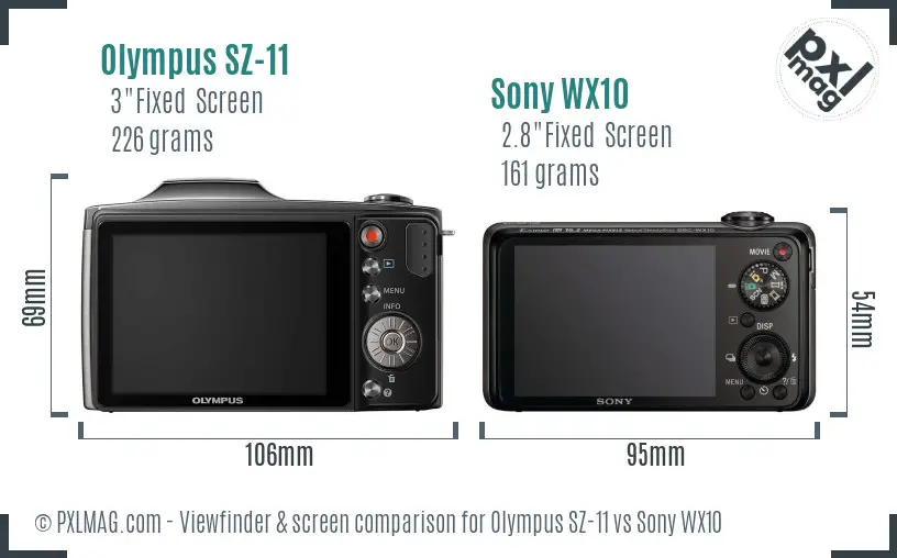 Olympus SZ-11 vs Sony WX10 Screen and Viewfinder comparison