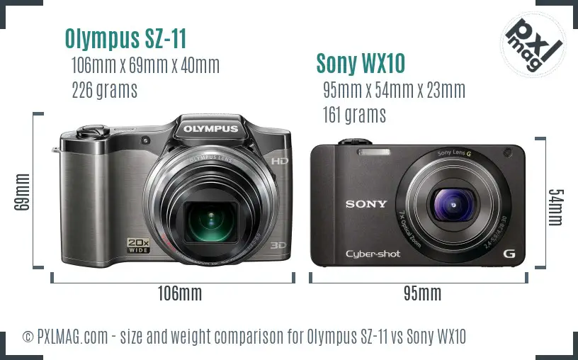 Olympus SZ-11 vs Sony WX10 size comparison