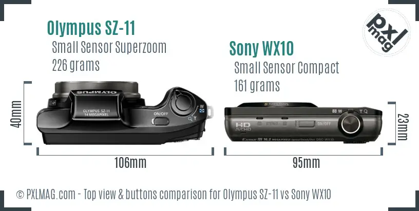 Olympus SZ-11 vs Sony WX10 top view buttons comparison