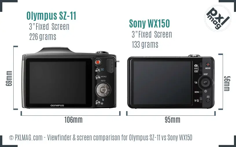 Olympus SZ-11 vs Sony WX150 Screen and Viewfinder comparison
