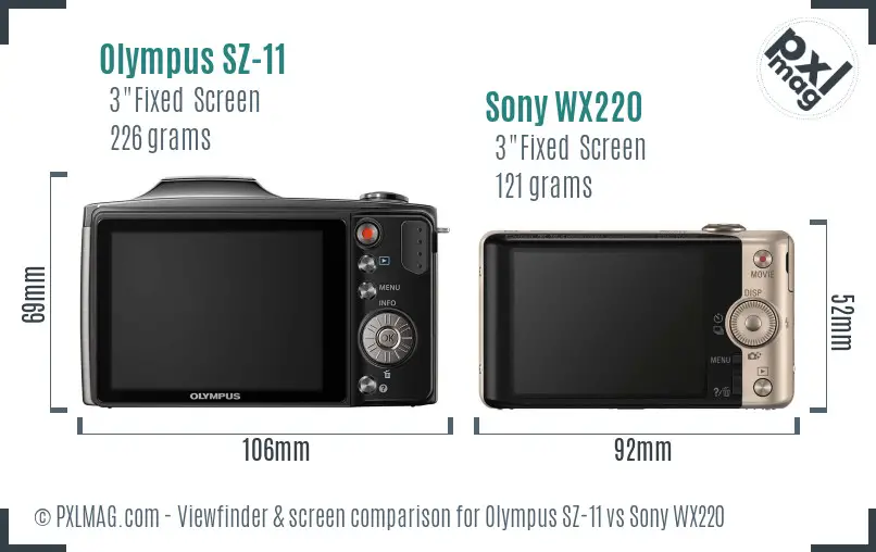 Olympus SZ-11 vs Sony WX220 Screen and Viewfinder comparison